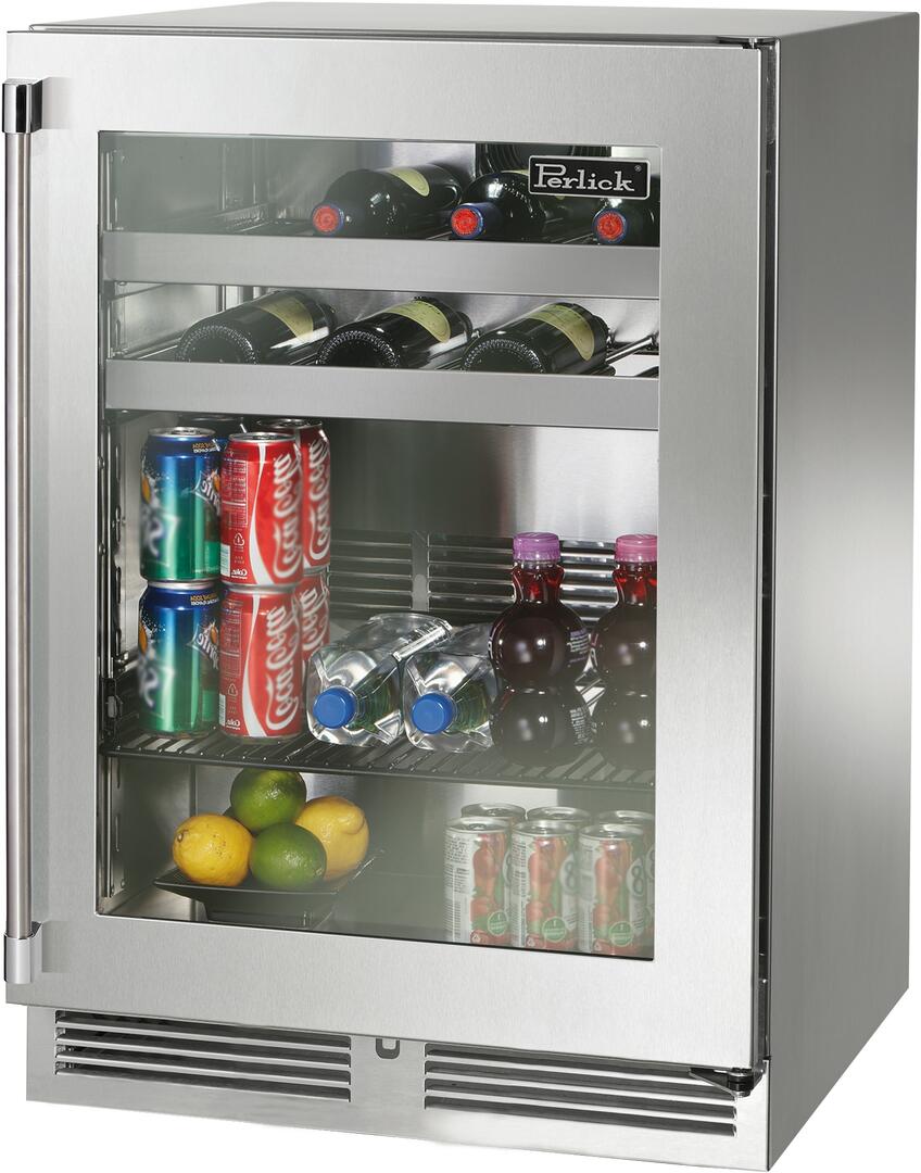 Perlick Signature Series 24" Outdoor 5.2 cu. ft. Capacity Built-In Glass Door Beverage Center with 5.2 cu. ft. Capacity in Stainless Steel with Glass Door (HP24BO-4-3L & HP24BO-4-3R) Beverage Centers Perlick No Right 