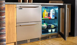 Perlick Signature Series 24-Inch Outdoor Built-In Counter Depth Compact Refrigerator with 5.2 cu. ft. Capacity in Stainless Steel and Glass Door (HP24RO-4-3L & HP24RO-4-3R)