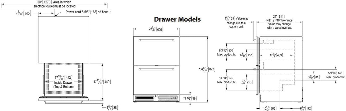 Perlick Signature Series 24-Inch Outdoor Built-In Counter Depth Drawer Refrigerator with 5.2 cu. ft. Capacity in Stainless Steel (HP24RO-4-5)