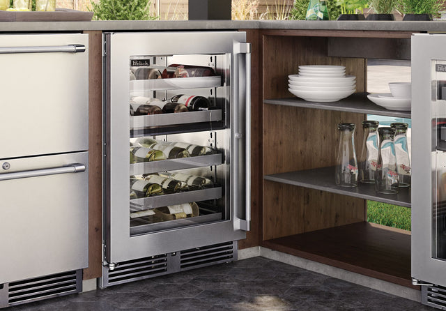 Perlick Signature Series 24-Inch Outdoor Built-In Dual Zone Wine Cooler with 32 Bottle Capacity in Stainless Steel with Glass Door (HP24DO-4-3L & HP24DO-4-3R)