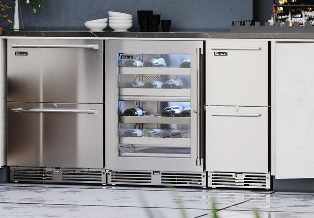 Perlick Signature Series 24-Inch Outdoor Built-In Dual Zone Wine Cooler with 32 Bottle Capacity in Stainless Steel with Glass Door (HP24DO-4-3L & HP24DO-4-3R)