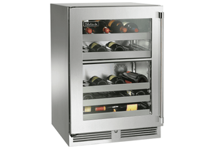 Perlick Signature Series 24-Inch Outdoor Built-In Dual Zone Wine Cooler with 32 Bottle Capacity in Stainless Steel with Glass Door (HP24DO-4-3L & HP24DO-4-3R)