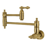 Kingston Brass KS3107AL Restoration Wall Mount Pot Filler Kitchen Faucet, Brushed Brass