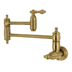 Kingston Brass KS3107AL Restoration Wall Mount Pot Filler Kitchen Faucet, Brushed Brass