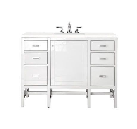 Addison 48" Single Vanity, Glossy White w/ 3 CM White Zeus Silestone Top