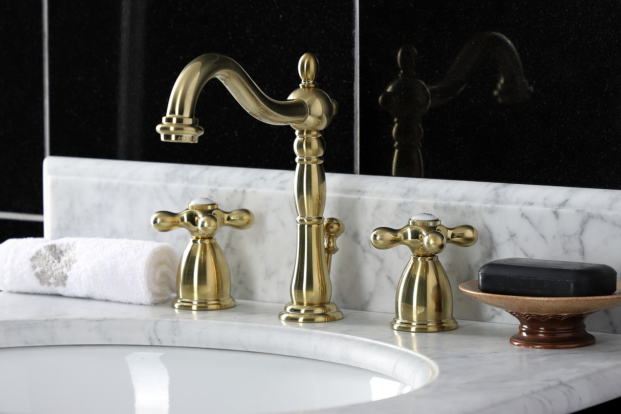 Kingston Brass KB1977AX Heritage Widespread Bathroom Faucet with Brass Pop-Up, Brushed Brass