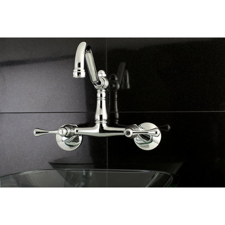 Kingston Brass KS3221BL Vintage 6" Adjustable Center Wall Mount Kitchen Faucet, Polished Chrome