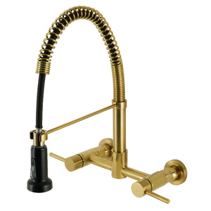 Gourmetier GS8187DL Concord 2-Handle Wall Mount Pull-Down Kitchen Faucet, Brushed Brass