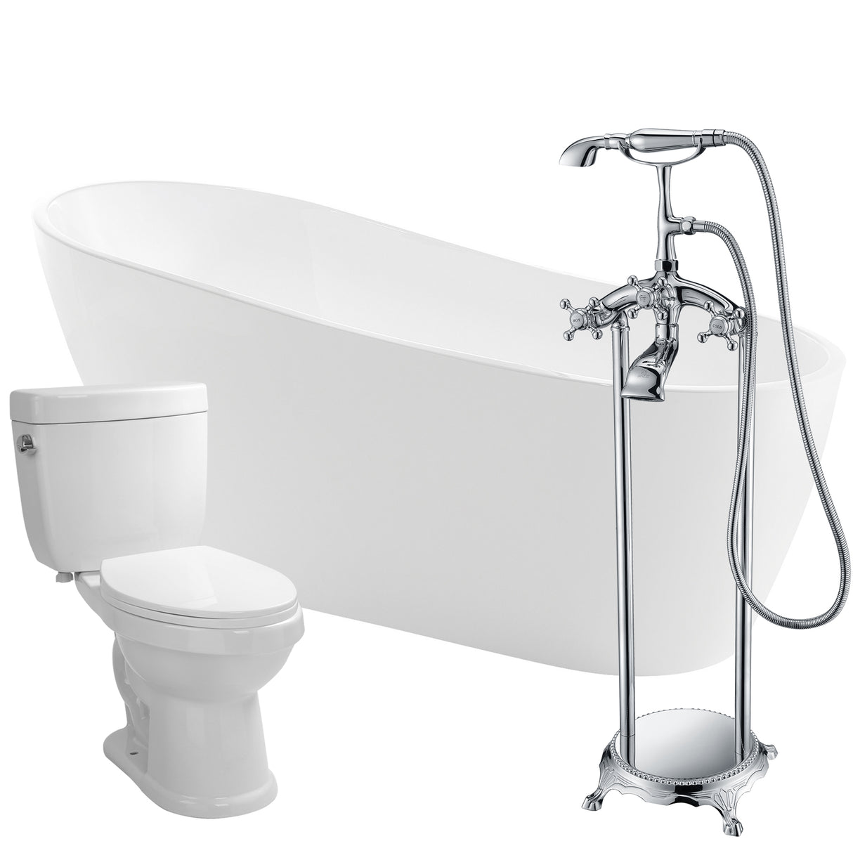 ANZZI FTAZ093-52C-65 Trend 67 in. Acrylic Flatbottom Non-Whirlpool Bathtub with Tugela Faucet and Talos 1.6 GPF Toilet