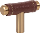 Atlas Homewares Zanzibar Brown Leather Knob 1 7/8 Inch Warm Brass