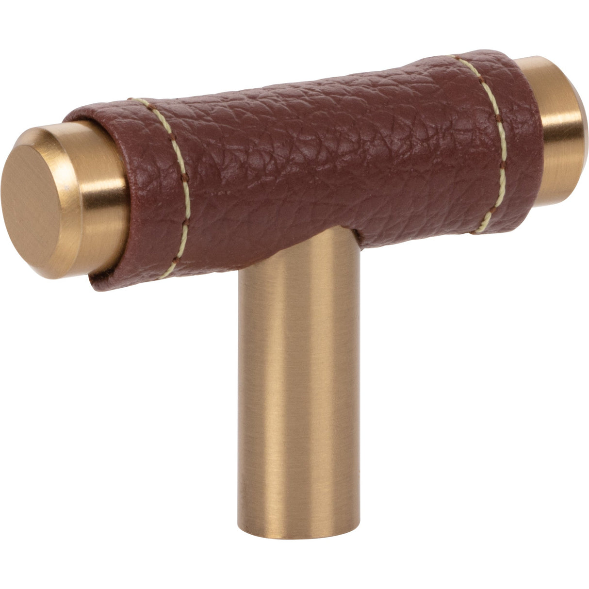 Atlas Homewares Zanzibar Brown Leather Knob 1 7/8 Inch Warm Brass