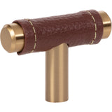 Atlas Homewares Zanzibar Brown Leather Knob 1 7/8 Inch Warm Brass