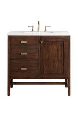 Addison 36" Single Vanity, Mid-Century Acacia w/ 3 CM White Zeus Silestone Top