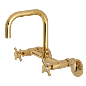 Kingston Brass Concord 8-Inch Adjustable Center Wall Mount Kitchen Faucet, Polished Brass
