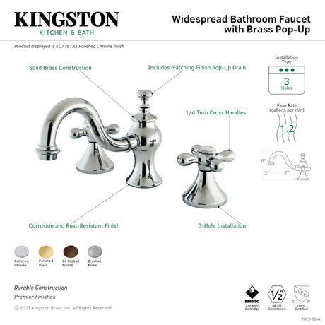 Kingston Brass KC7161AX 8 in. Widespread Bathroom Faucet, Polished Chrome