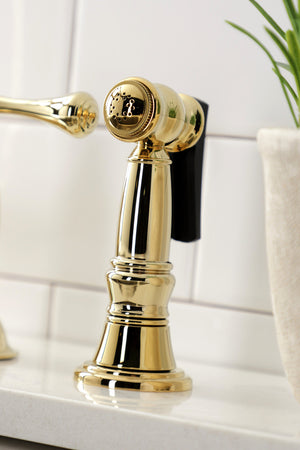 Kingston Brass KS3792BLBS Restoration Bridge Kitchen Faucet with Brass Sprayer, Polished Brass