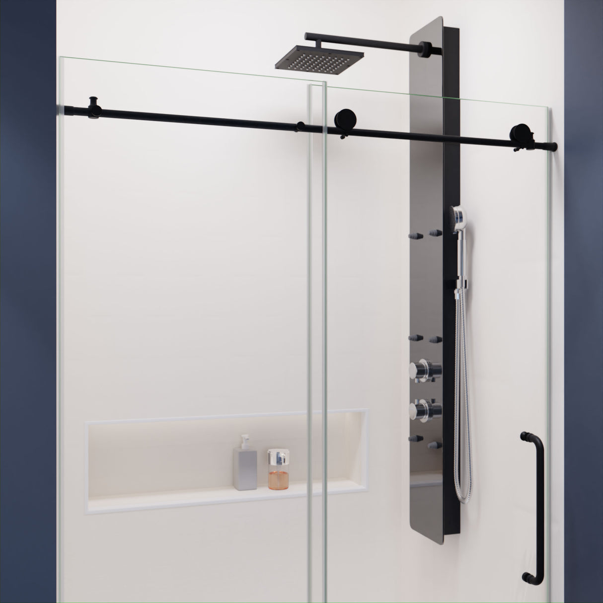 ANZZI SD-AZ13-01MB Madam Series 48 in. by 76 in. Frameless Sliding Shower Door in Matte Black with Handle