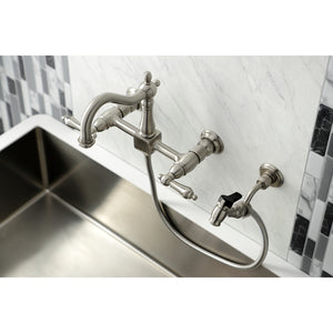 Kingston Brass KS1268ALBS Heritage Wall Mount Bridge Kitchen Faucet with Brass Sprayer, Brushed Nickel