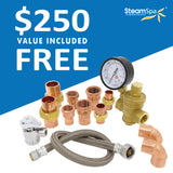 SteamSpa Executive 10.5 KW QuickStart Acu-Steam Bath Generator Package with Built-in Auto Drain and Install Kit in Gold | Steam Generator Kit with Dual Control Panel Steamhead 240V | EXT1050GD-A EXT1050GD-A
