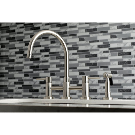Kingston Brass KS8278DLBS Concord Bridge Kitchen Faucet with Brass Sprayer, Brushed Nickel