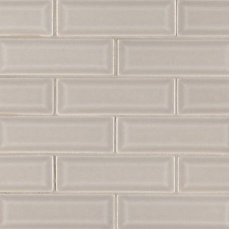 Portico pearl beveled 12X12 glossy ceramic mesh mounted mosaic tile SMOT-PT-PORPEA-2X6B product shot multiple tiles angle view