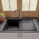 ALFI brand AB1620DI-BLA Black 34" Single Bowl Granite Composite Kitchen Sink with Drainboard