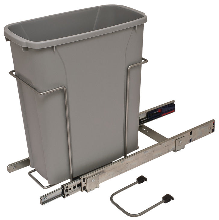 Häfele 503.13.747 KV - Waste Bin Pull-Out, Bottom Mount, Single, Ball Bearing Slide with Overtravel and Soft-Close, White, 20 qt.