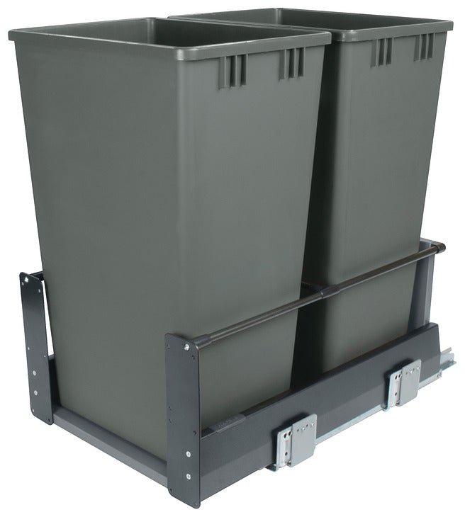 Häfele 503.15.224 Waste Bin Pull-Out, Matrix, Double, Frame: anthracite, bottom and back: black melamine, bin: gray; 2 x 52 qt