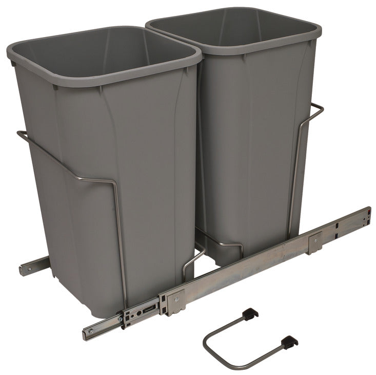 Häfele 503.13.557 KV - Waste Bin Pull-Out, Bottom Mount, Double, Ball Bearing Slide with Overtravel and Soft-Close, Frosted nickel, 2 x 20 qt.