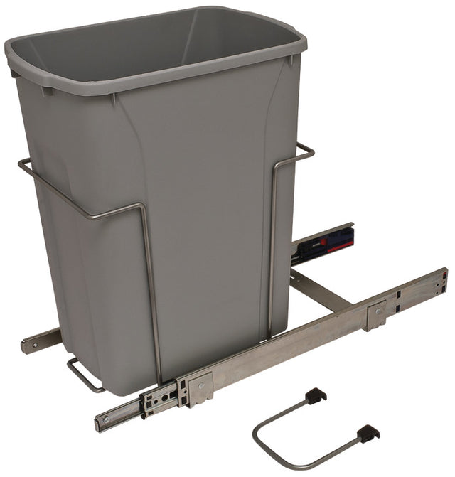 Häfele 503.13.541 KV - Waste Bin Pull-Out, Bottom Mount, Single, Ball Bearing Slide with Overtravel and Soft-Close, Frosted nickel, 35 qt.