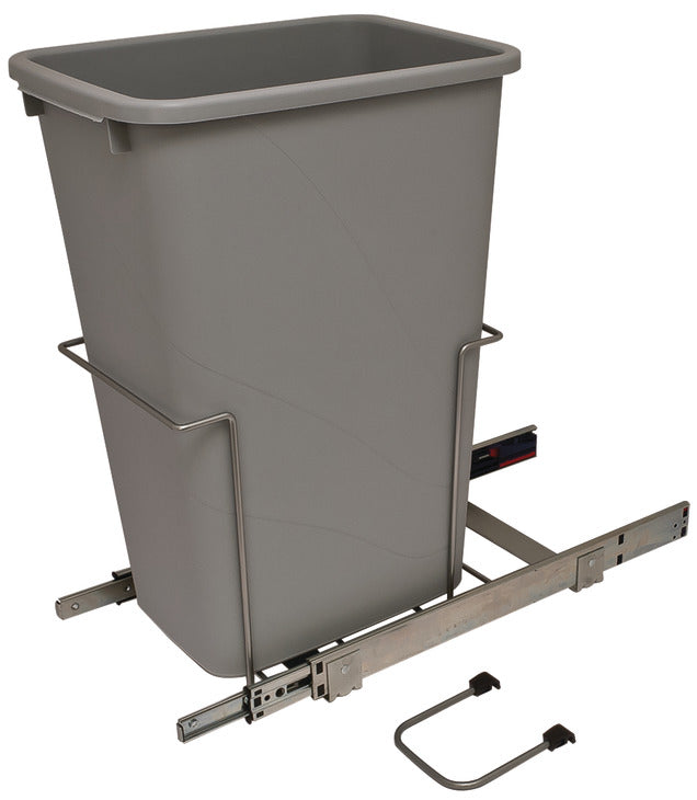 Häfele 503.13.540 KV - Waste Bin Pull-Out, Bottom Mount, Single, Ball Bearing Slide with Overtravel and Soft-Close, Frosted nickel, 20 qt.