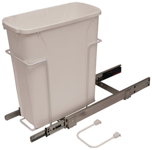 Häfele 503.13.744 KV - Waste Bin Pull-Out, Bottom Mount, Single, Ball Bearing Slide with Overtravel and Soft-Close, White, 50 qt.