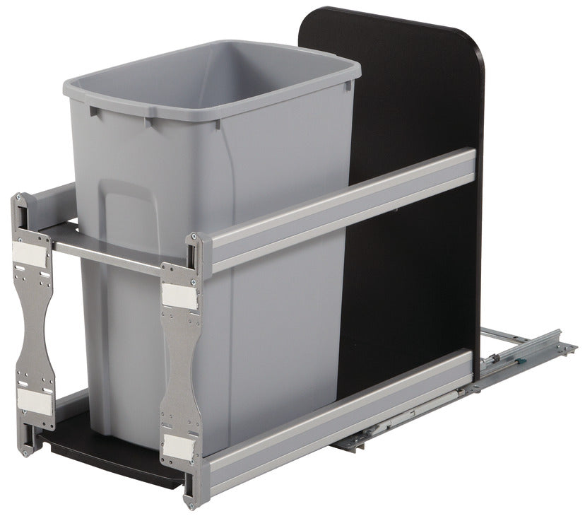 Häfele 503.11.503 KV - Waste Bin Pull-Out, USC, Bottom Mount, Single, Undermount Slide with Soft-Close, Frosted nickel, 35 qt., height: 487 mm (19 5/32")
