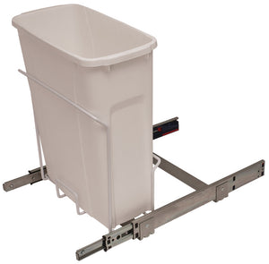 Häfele 503.13.744 KV - Waste Bin Pull-Out, Bottom Mount, Single, Ball Bearing Slide with Overtravel and Soft-Close, White, 50 qt.