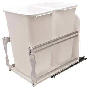Häfele 503.13.533 KV - Waste Bin Pull-Out, Bottom Mount, Double, 50 Qt, Undermount Slide with Soft-Close, Frosted nickel