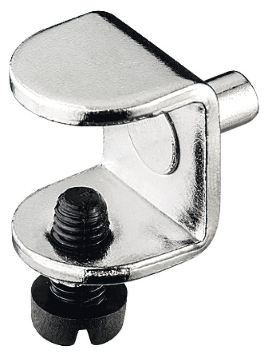 Häfele 282.20.724 Glass Shelf Support, with Safety Locking Screw, Steel, for 13 mm (1/2") glass thickness, Nickel plated