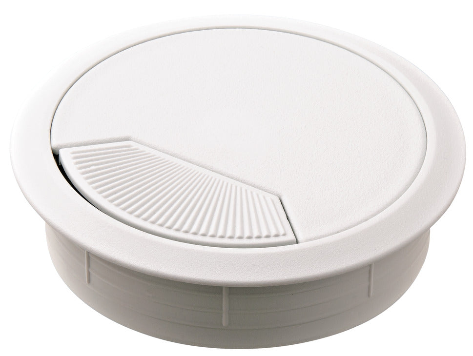 Häfele 429.99.539 Plastic Cable Grommet, Two-Piece, Round with Spring Closure, Plastic, with spring loaded, swivelling section in cover, for workplace organization, Light gray, Ø50 mm