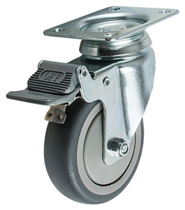 Häfele 663.25.924 Swiveling Caster, Plate Mount, with Brake, Wheel Ø75 mm (3
