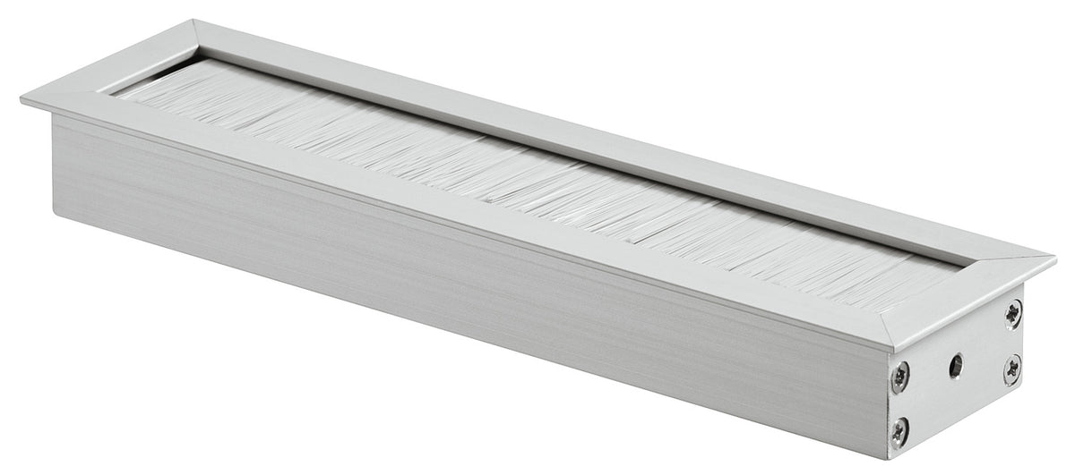 Häfele 631.29.541 Anodized Aluminum Grommet, Rectangular 180 x 45 mm with Brush, aluminum, without lid, Silver