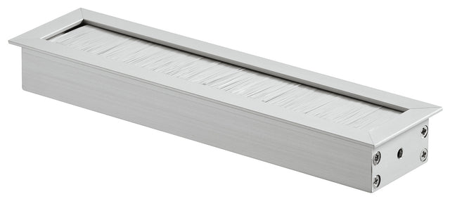 Häfele 631.29.541 Anodized Aluminum Grommet, Rectangular 180 x 45 mm with Brush, aluminum, without lid, Silver