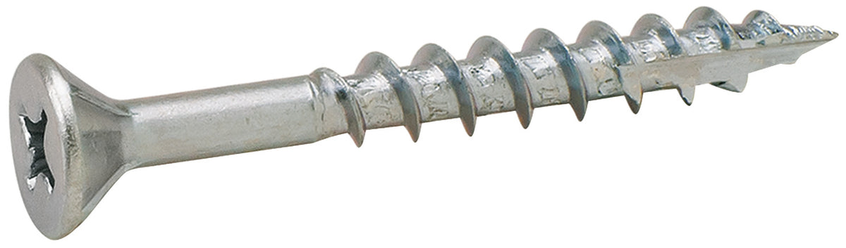 Häfele 010.73.946 Zip-R Screw, Flat Countersunk Head, #2 Phillips Drive, with Nibs, Steel, #6 x 1", Full Thread, Zinc
