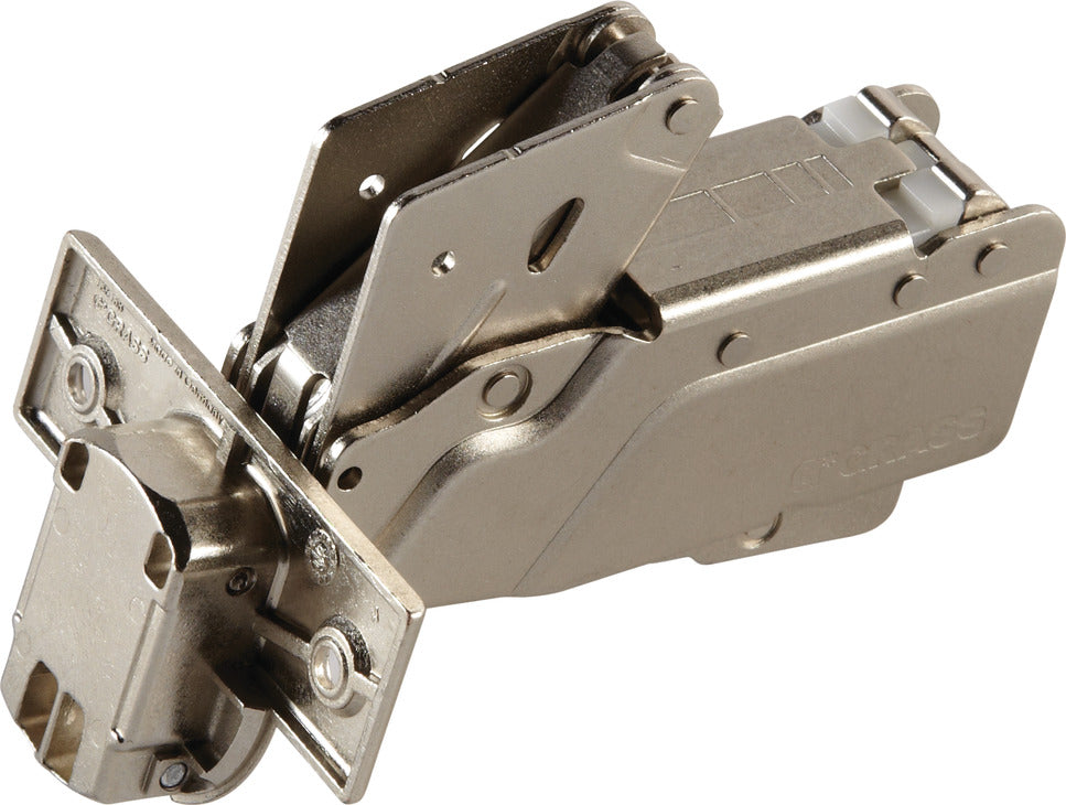 Häfele 348.32.611 Grass - Concealed Hinge, Tiomos, 155°, full overlay mounting, for cabinets with internal drawer boxes with railing or pull-out shelves, Self-close, press-fit, model F045138503217