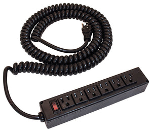 Häfele 822.09.340 Power Strip, 6 Outlet with Spiral Power Cord, Plastic, black