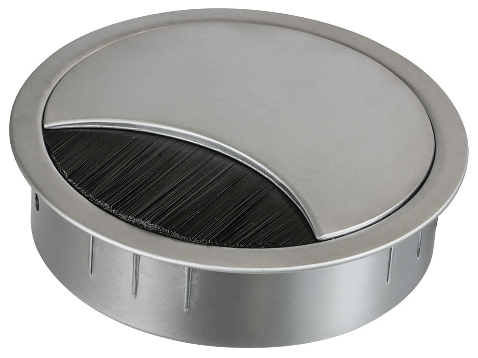 Häfele 631.31.014 Metal Cable Grommet, Two-piece, Round, Zinc alloy, with locking mechanism of the lid, height 21 mm, for workplace organization, Stainless steel effect, drill hole Ø: 80 mm