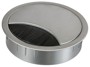 Häfele 631.31.014 Metal Cable Grommet, Two-piece, Round, Zinc alloy, with locking mechanism of the lid, height 21 mm, for workplace organization, Stainless steel effect, drill hole Ø: 80 mm