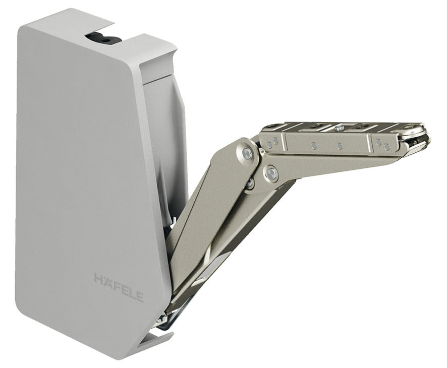 Häfele 372.91.330 Swing-Up Fitting, Free Flap 3.15, Set, For large, one-piece flaps made of wood or with aluminum frame, Model D, gray cover caps