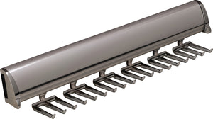 Häfele 807.67.403 TAG - Tie Rack, Synergy Elite Collection, 18 Hook, 13 7/8", With full extension slide, Matte aluminum with chrome hooks and end caps