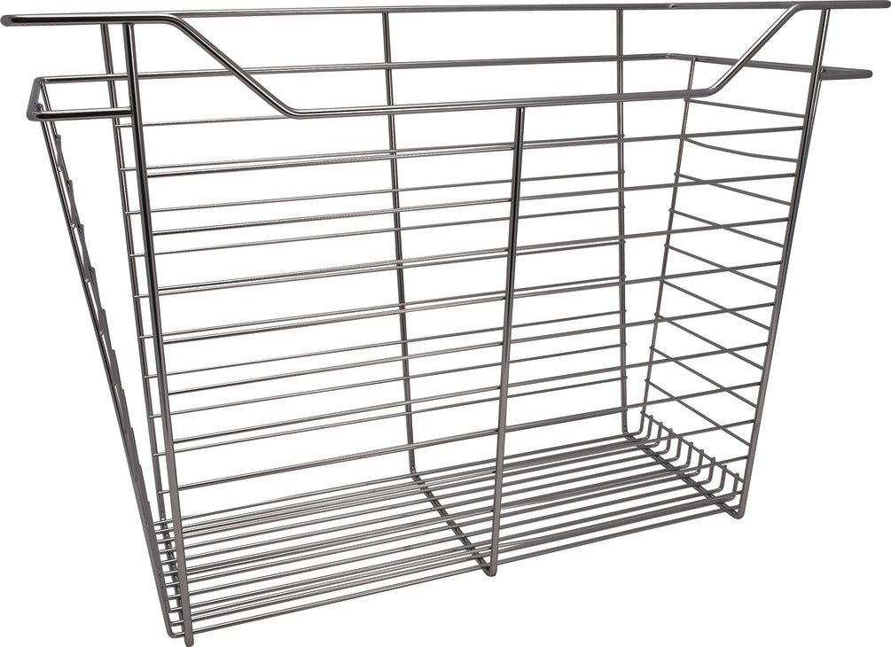 Häfele 547.40.656 Wire Closet Basket, with Full Extension Slides, Matte nickel, 16" x 23" x 11", with nickel-plated 16" slides