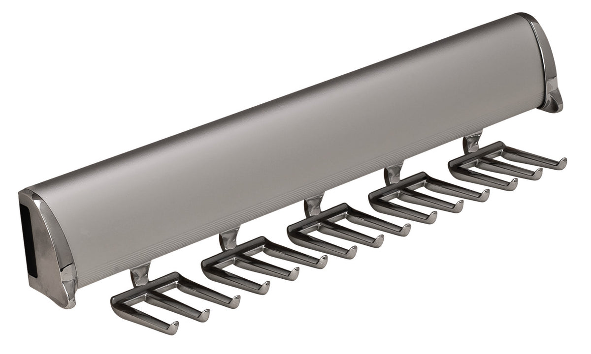 Häfele 807.67.601 TAG - Tie Rack, Synergy Elite Collection, 15 Hook, 11 7/8" Length, With full extension slide, Matte nickel