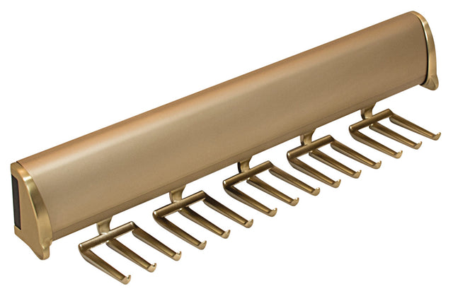 Häfele 807.67.901 TAG - Tie Rack, Synergy Elite Collection, 15 Hook, 11 7/8" Length, With full extension slide, Matte gold